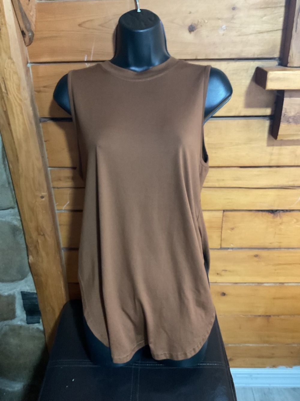 Women's Brown Sleeveless Tank Top - Soft Scoop Hem
